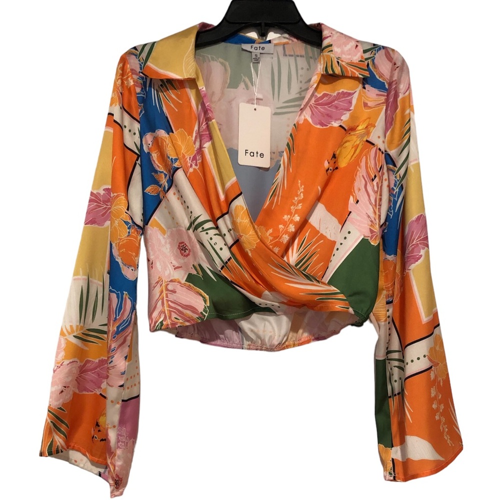 Tropical Print Cropped Blouse- Size Small